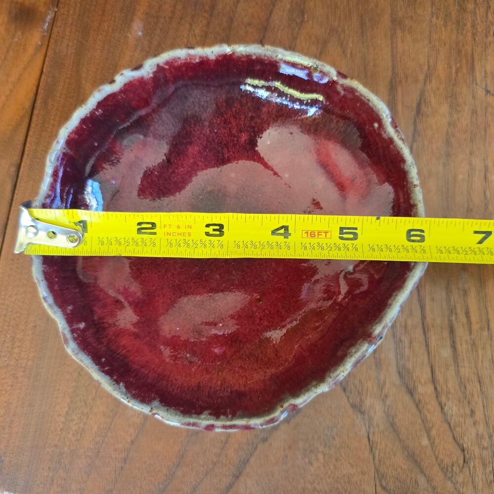 Studio Art Pottery Red Bowl Gray Drip Rim Glazed Classic Rustic Earthy Boho - Picture 7 of 10